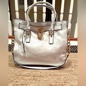 Michael Kros Hamilton Python Large Tote Bag with Gold Chain Strap Handle